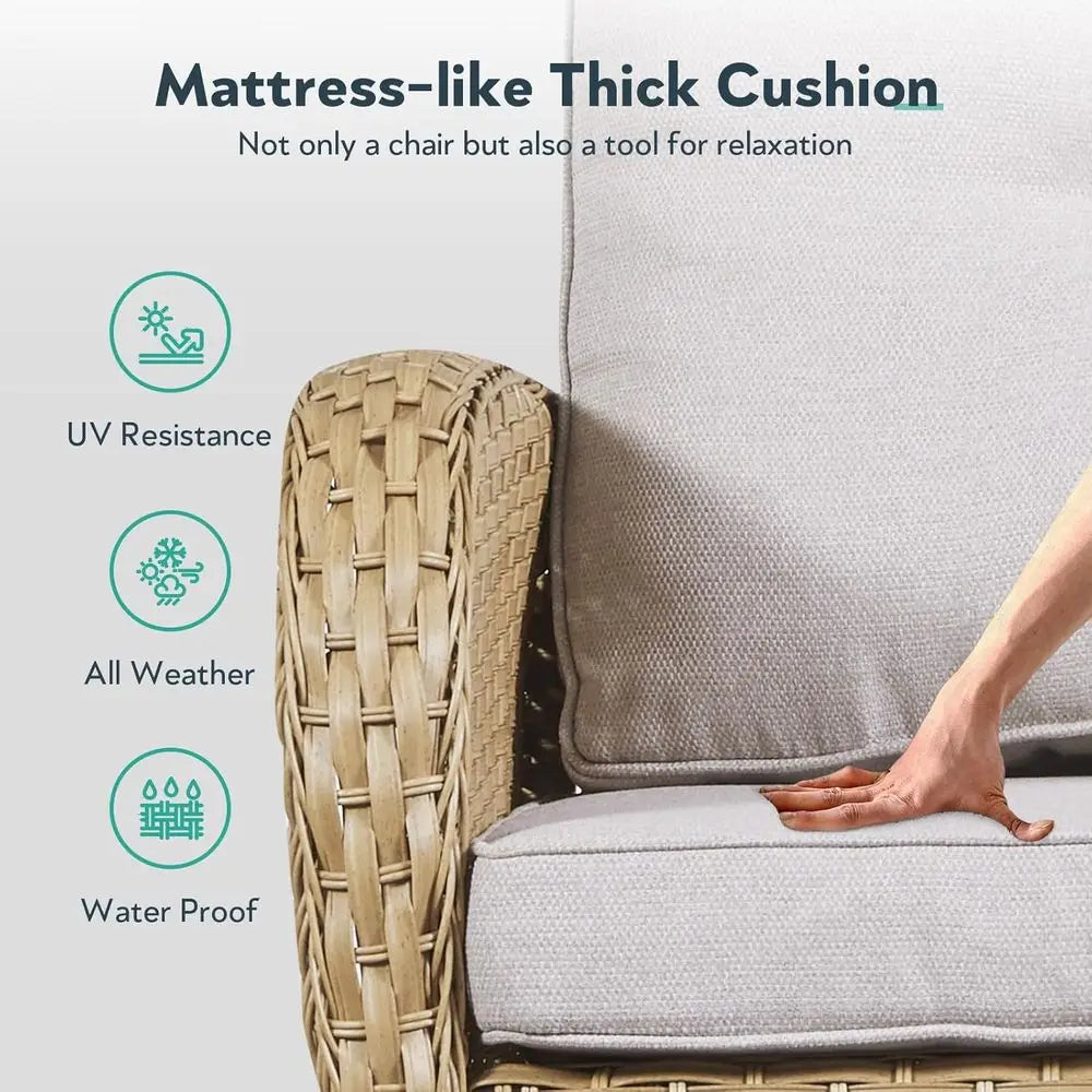 Four-Piece Patio Swivel Glider Rocker Set With Side Tables Beige Cushions