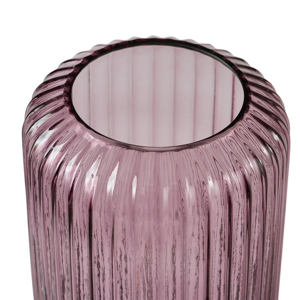 Modern Pink Ribbed Cylinder Glass Vase Tabletop Decor Stylish Home Accent Washable High Quality Glass Ideal For Flowers