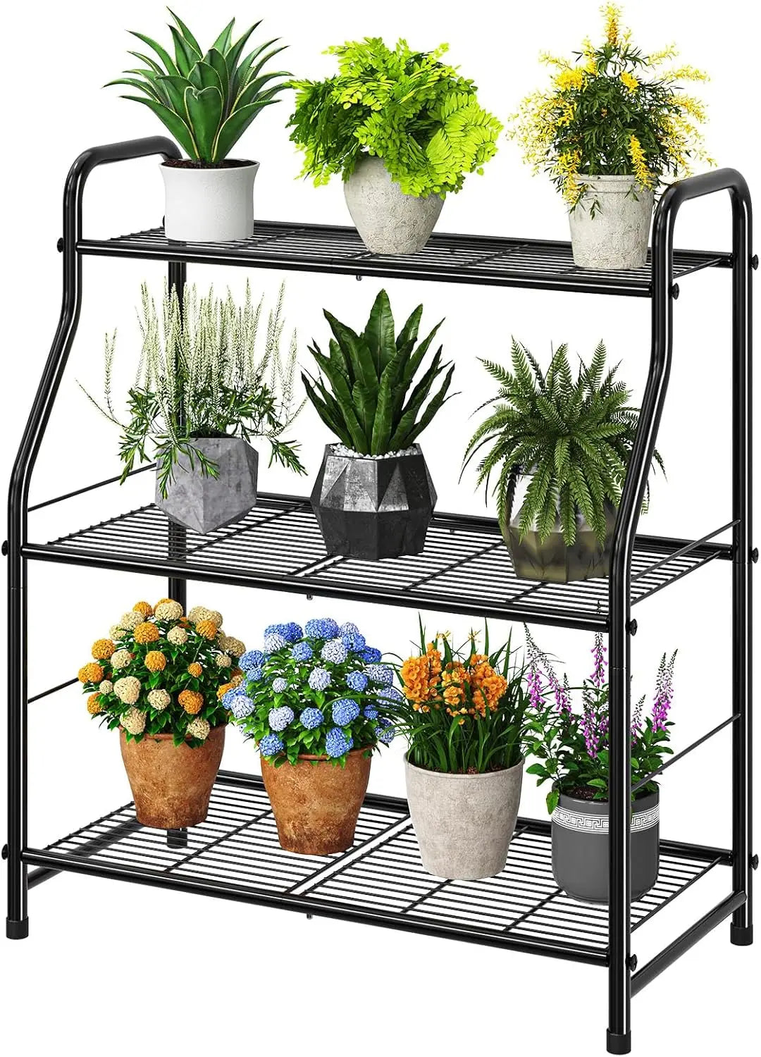 Large Three Tier Metal Plant Stand Indoor Outdoor Shelf For Multiple Pots