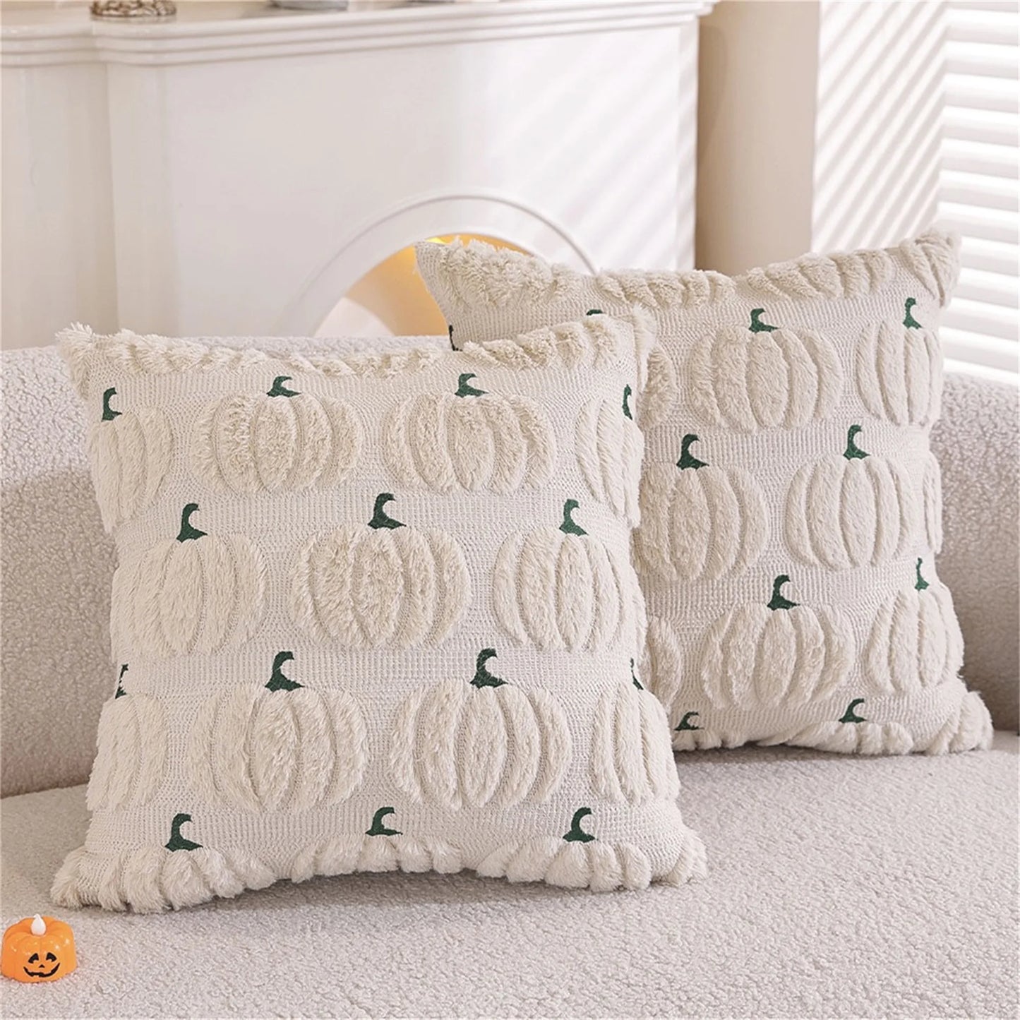 Spooky Halloween Pillowcase With Fuzzy Pumpkin Jacquard