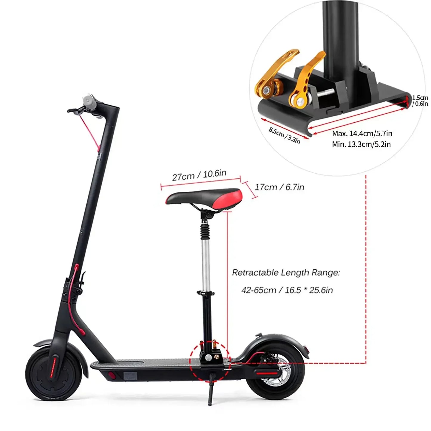 Adjustable Scooter Seat With PU Cushion Aluminum Frame