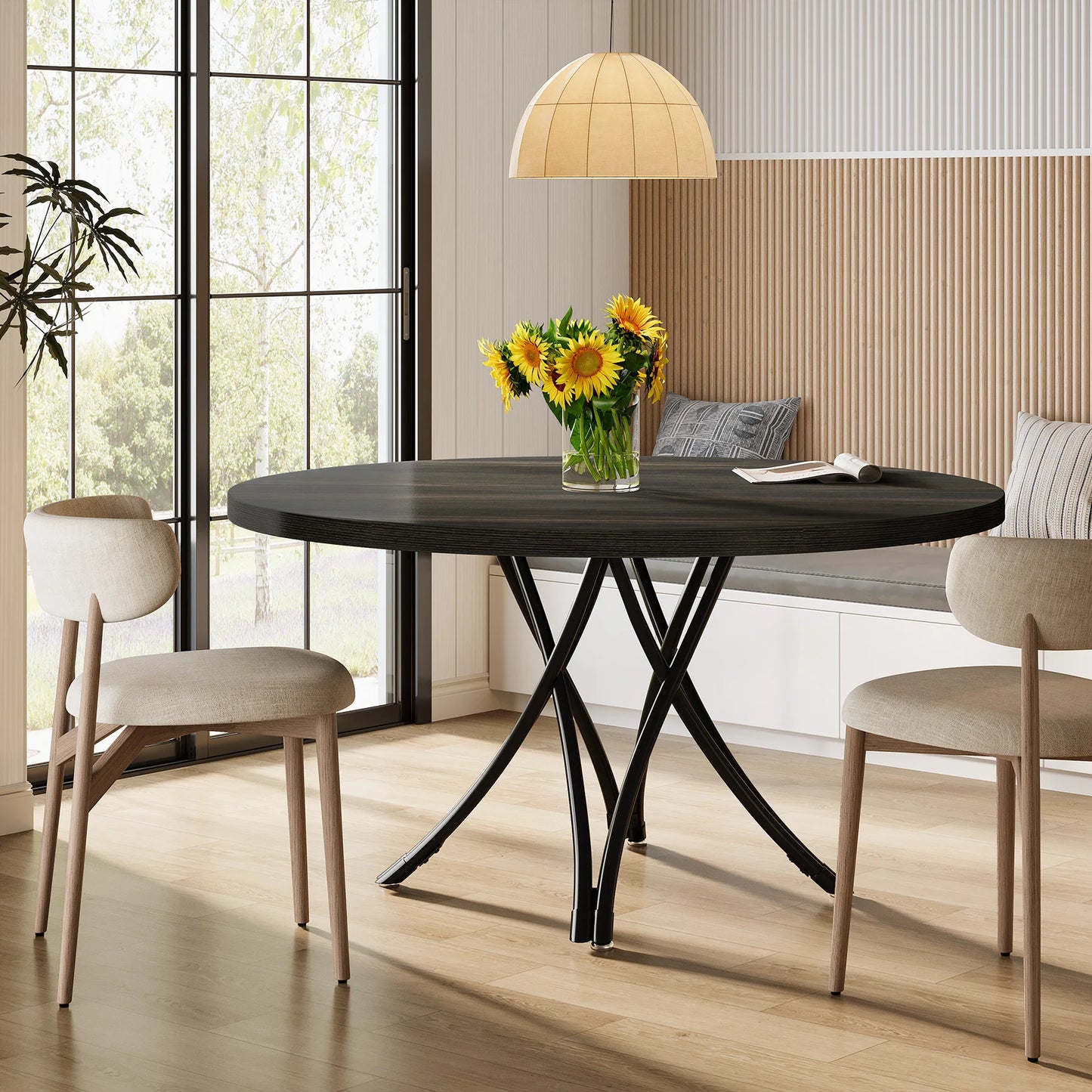 Tribesigns Round Dining Table 47 Inch Farmhouse Kitchen For 4 To 6 Gray Frame