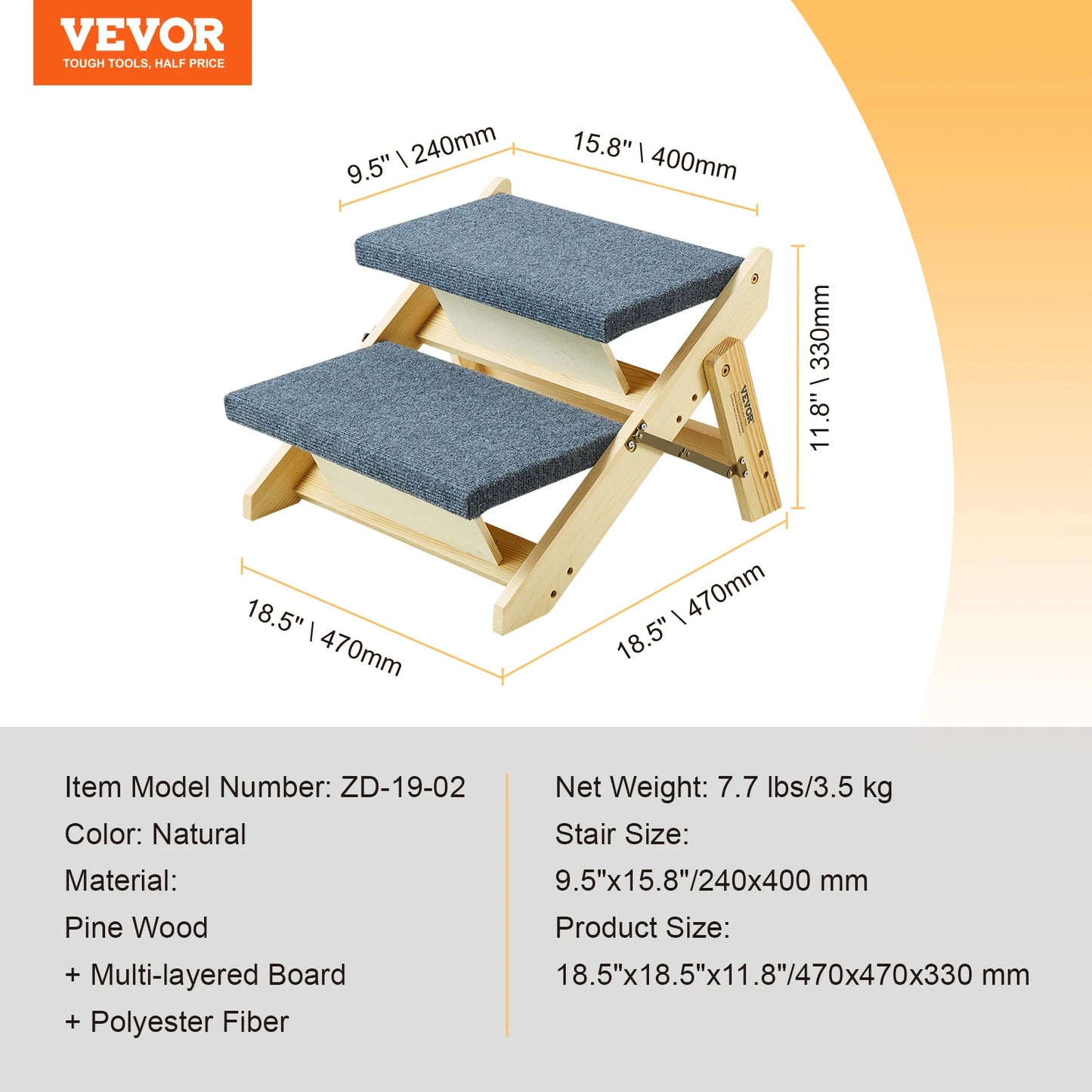 SucceBuy Wooden Pet Steps And Ramp 2-In-1 Foldable Bed Access For Pets
