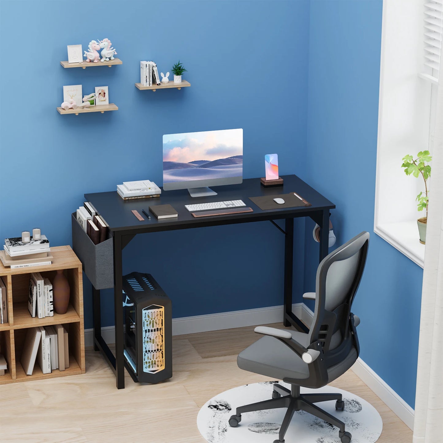JHK Computer Desk Study Table Modern Compact With Side Bag