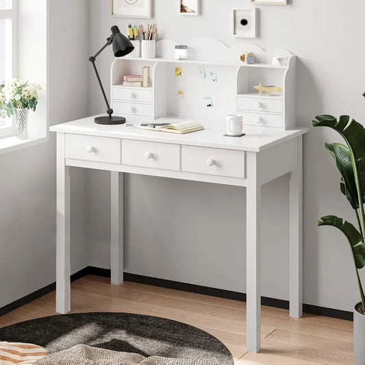 Writing Desk With 7 Drawers Home Office Hutch Pine Legs
