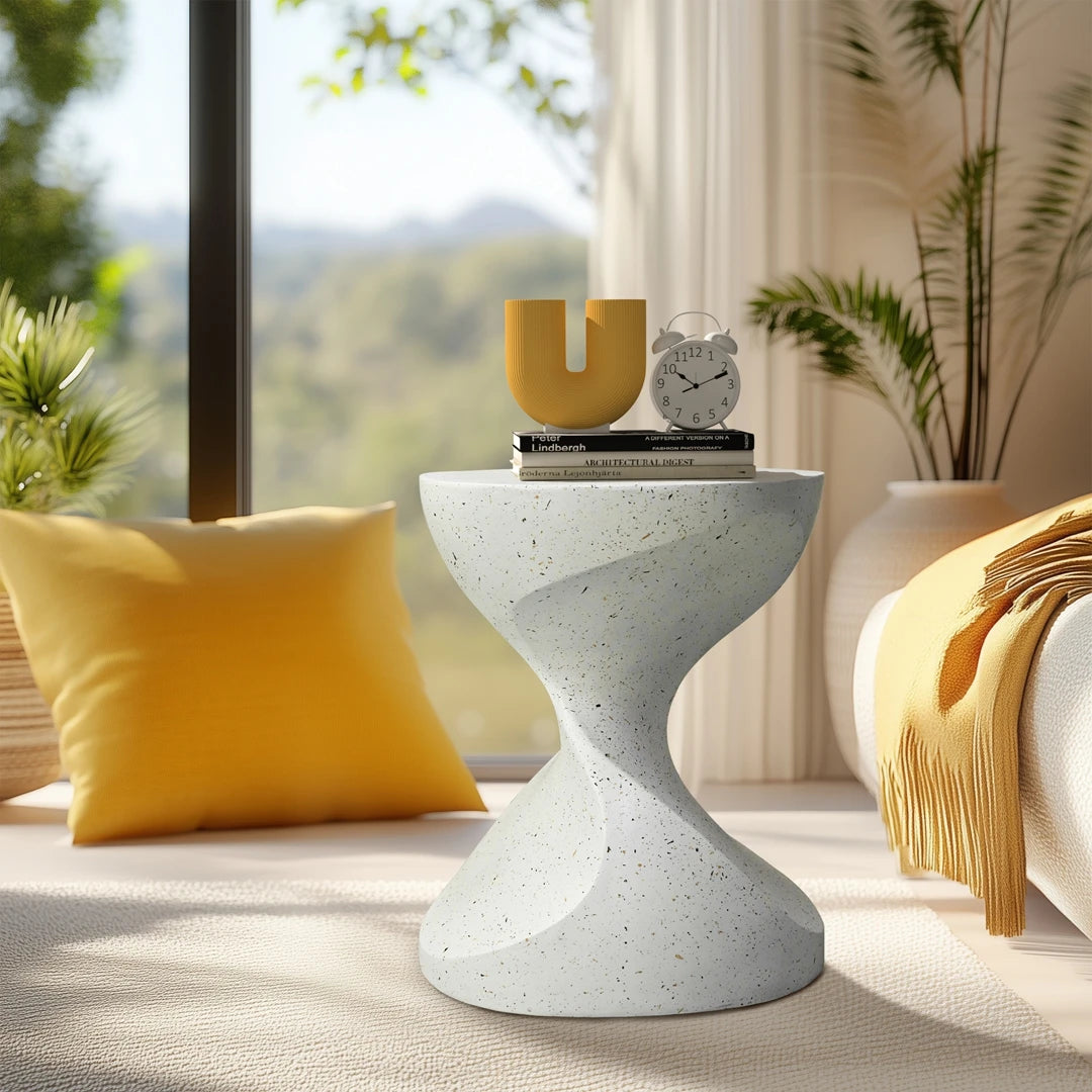 Lightweight Concrete End Table Outdoor Patio Graphite White