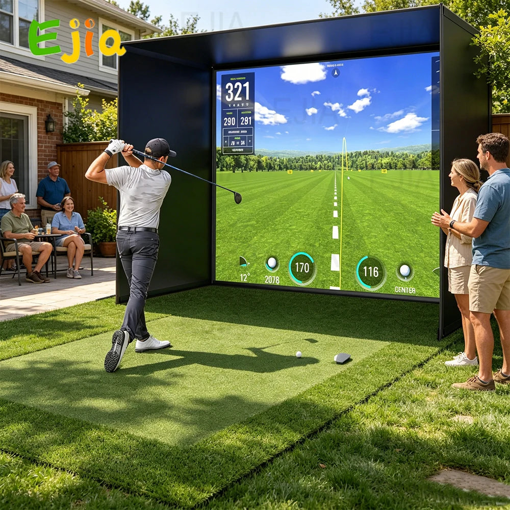 12x8 Indoor Golf Simulator Enclosure With HD Impact Screen And Durable Frame