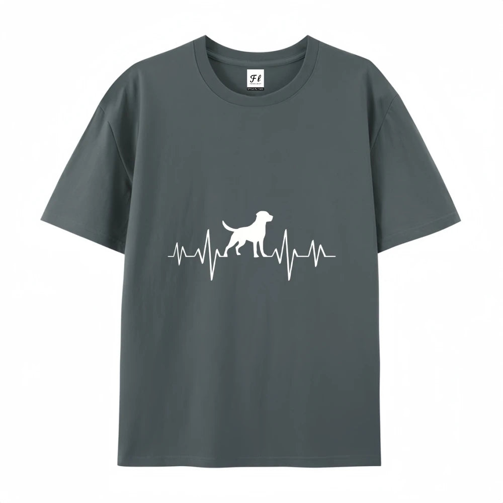 Women 100 Cotton Summer Casual Round Neck Short Sleeve Heartbeat Dog Paw Print