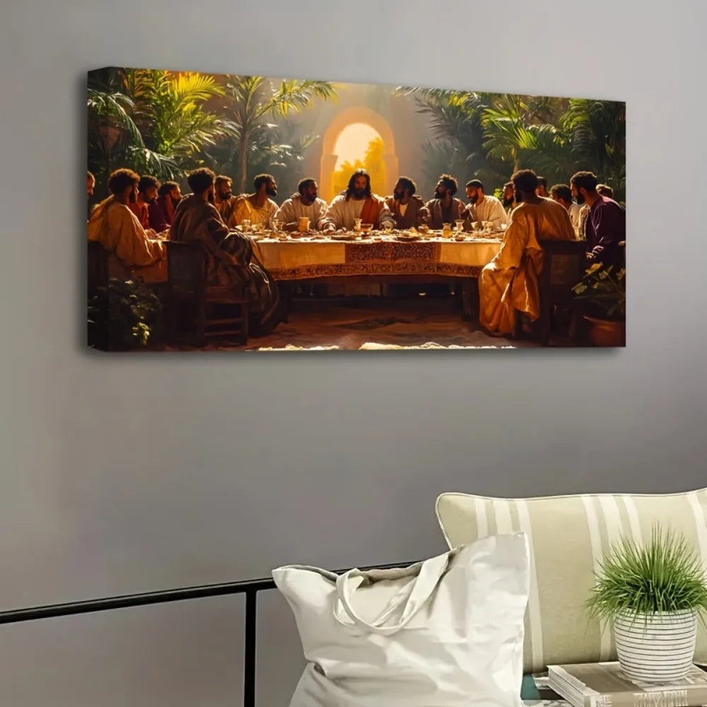 Gorgeous Black Last Supper Canvas Wall Art With Solid Pine Wood Frame
