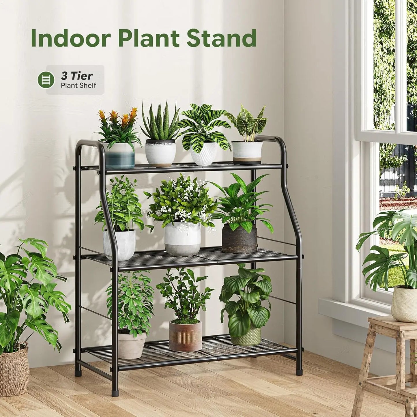 Large Three Tier Metal Plant Stand Indoor Outdoor Shelf For Multiple Pots