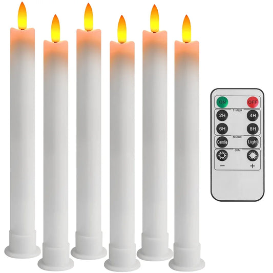 Flickering LED Taper Candles 6 Pack With Remote Flameless