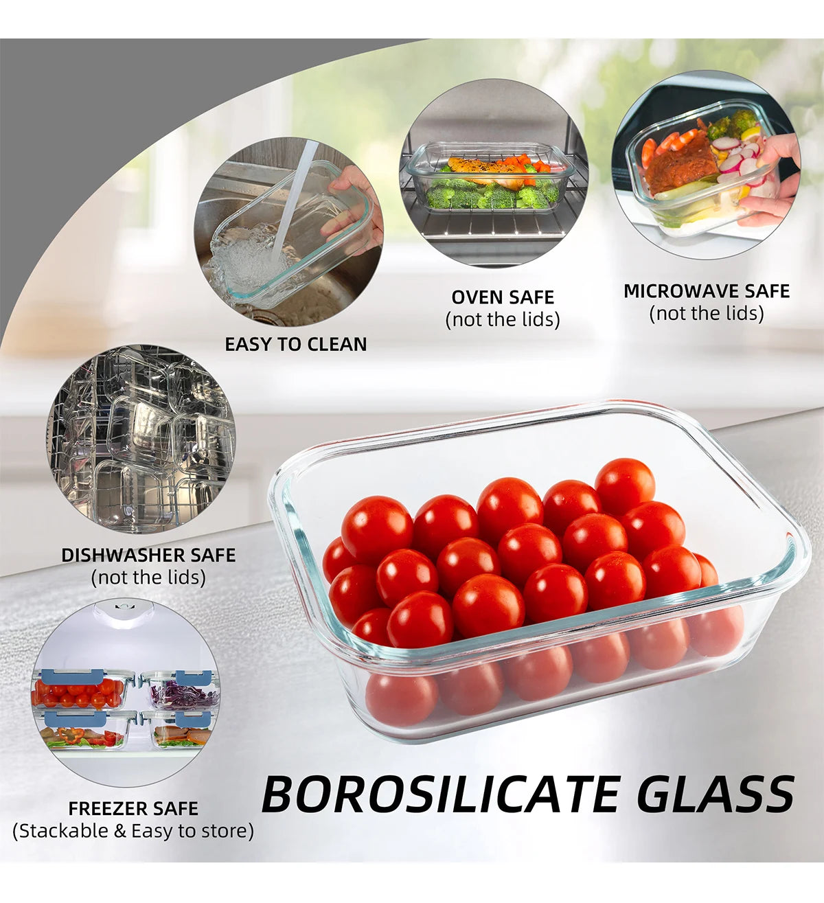 16 Piece Glass Food Storage Containers Set Leakproof Airtight BPA Free Microwave Oven Safe Stackable Kitchen Organizers