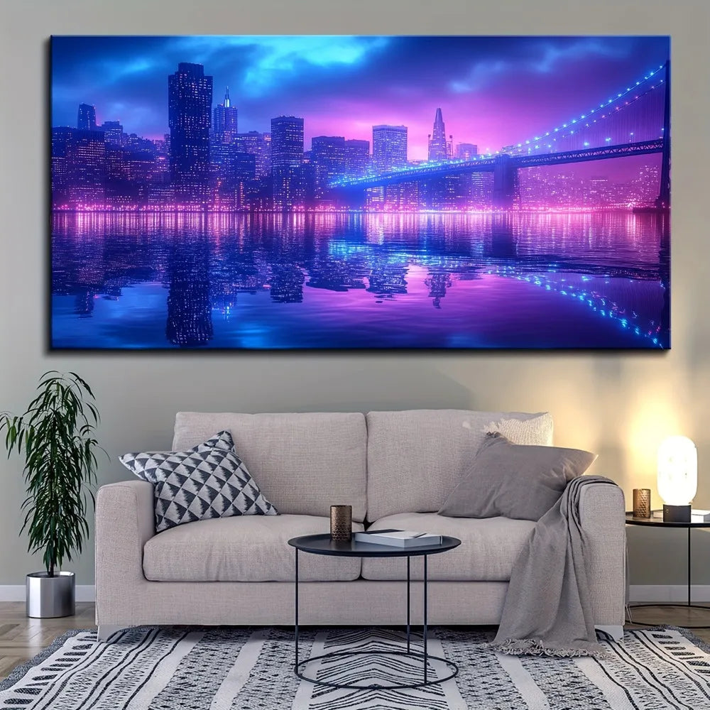 One And A Half Inch Pine Wood Frame Brooklyn Bridge Canvas Mural NYC Skyline