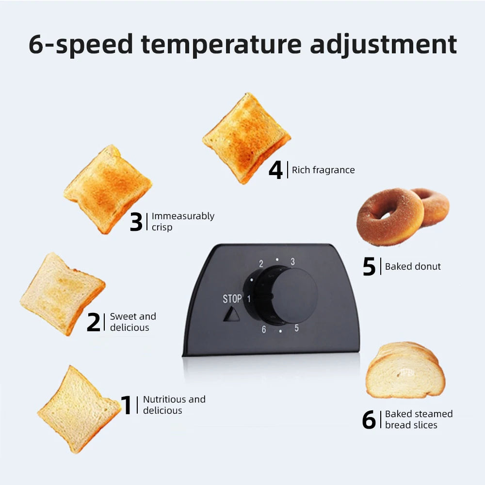 Toaster 2 Slice Wide Slot Stainless Steel with 6 Preset Temperature Settings and Manual Stop