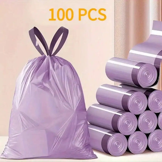 100 Pack Degradable Drawstring Trash Bags Party Purple Household