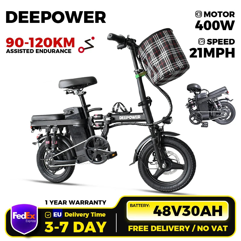 DeePower K300 Folding Electric Bike 21MPH 400W Motor
