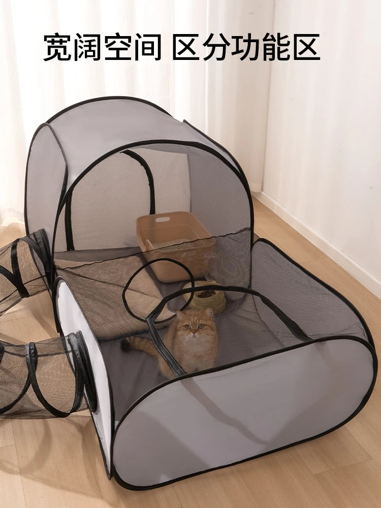 Square Gray Foldable Pet Bed Oxford Cloth Nest With Play Tunnel Cats And Dogs