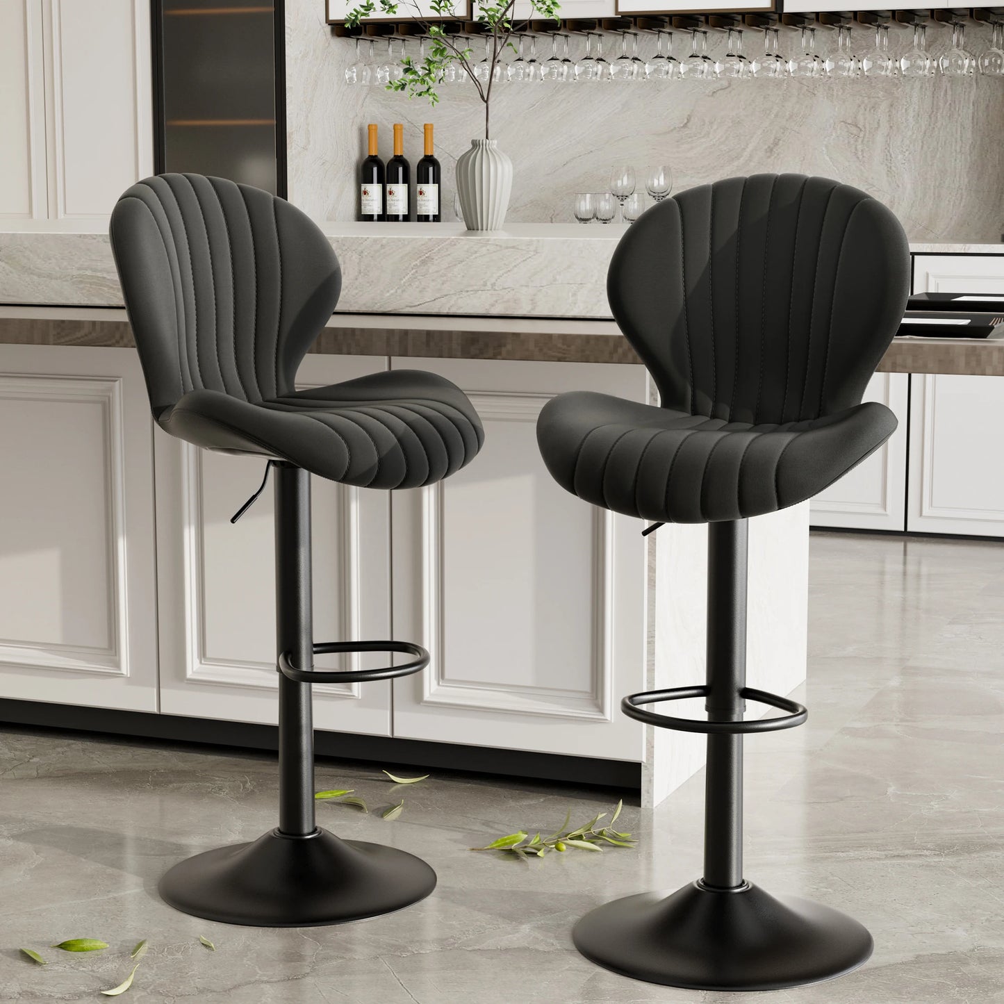 2 Pack Bar Chairs 360 Rotating Leather Backrest Dining Room