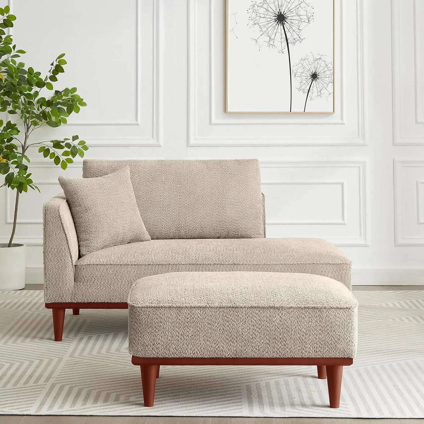 Upholstered Boucle Chaise Lounge Chair With Ottoman For Home Office