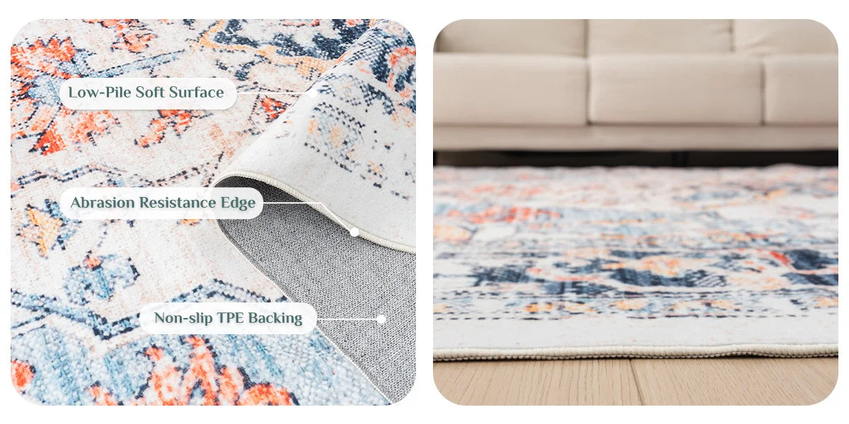 Orhopui Vintage Boho Design Washable Area Rugs Non Slip Rugs for Living Room and Bedroom Traditional Woven Rugs Stain Resistant