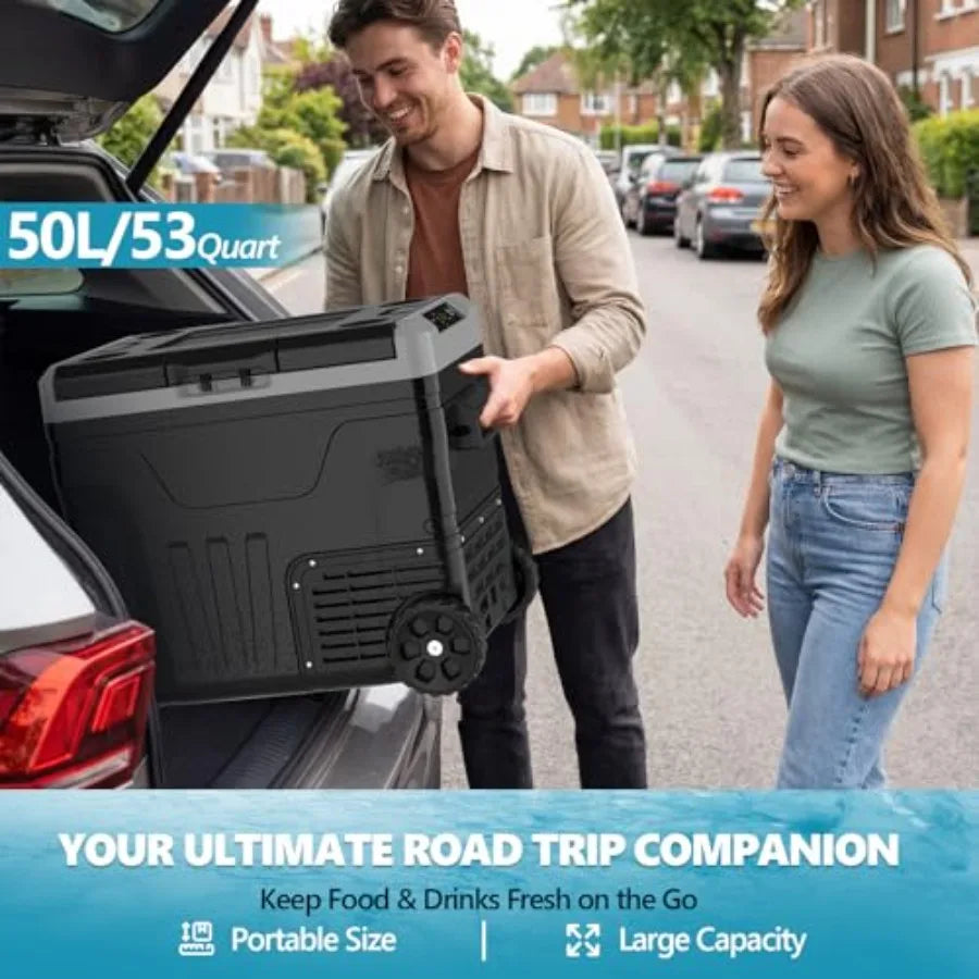 12V Car Refrigerator 53 Quart 50L Dual Zone Portable Fridge 12V 24V DC