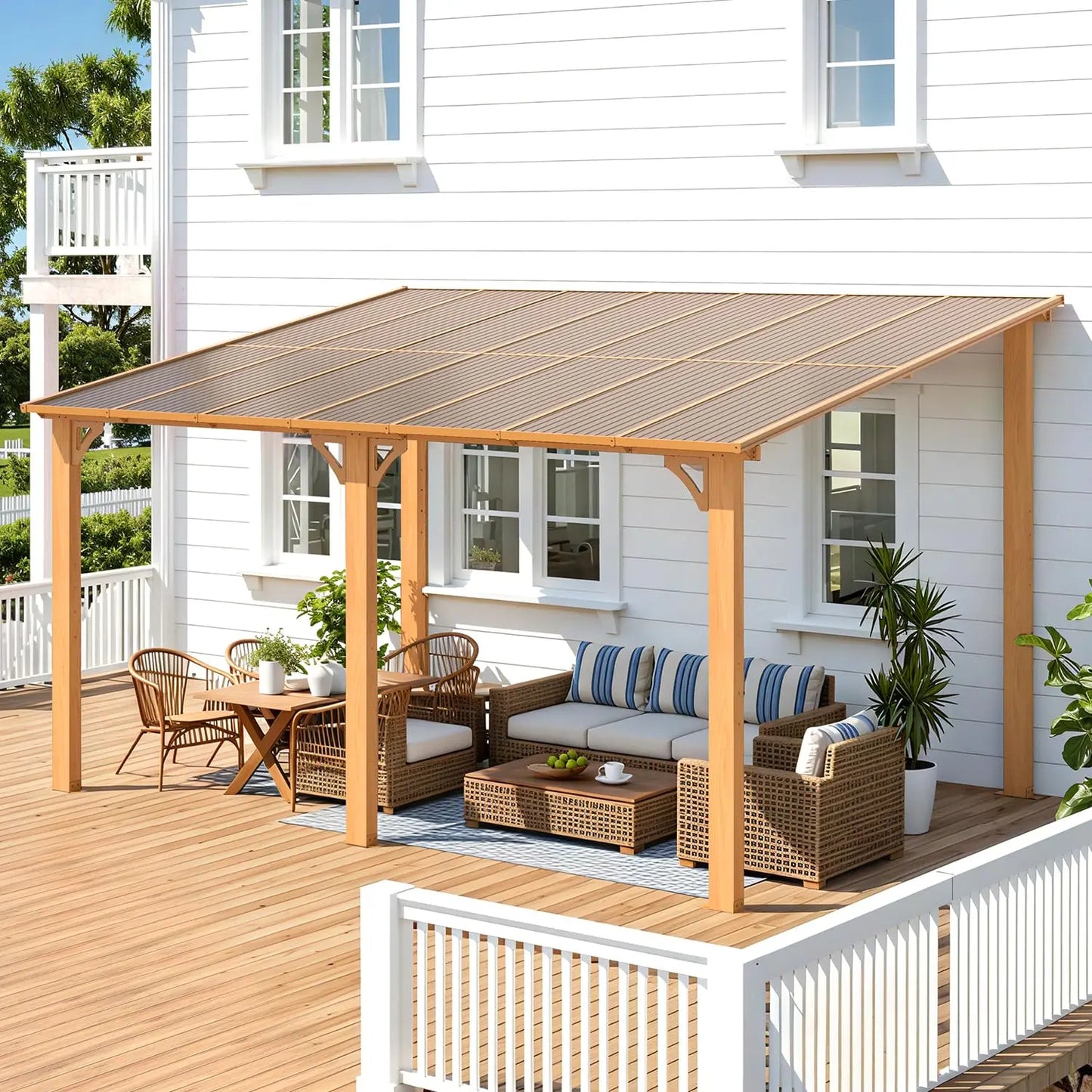 14x10 Patio Gazebo Hard Top Lean To Pergola Aluminum Frame 140 Sq Ft Shade