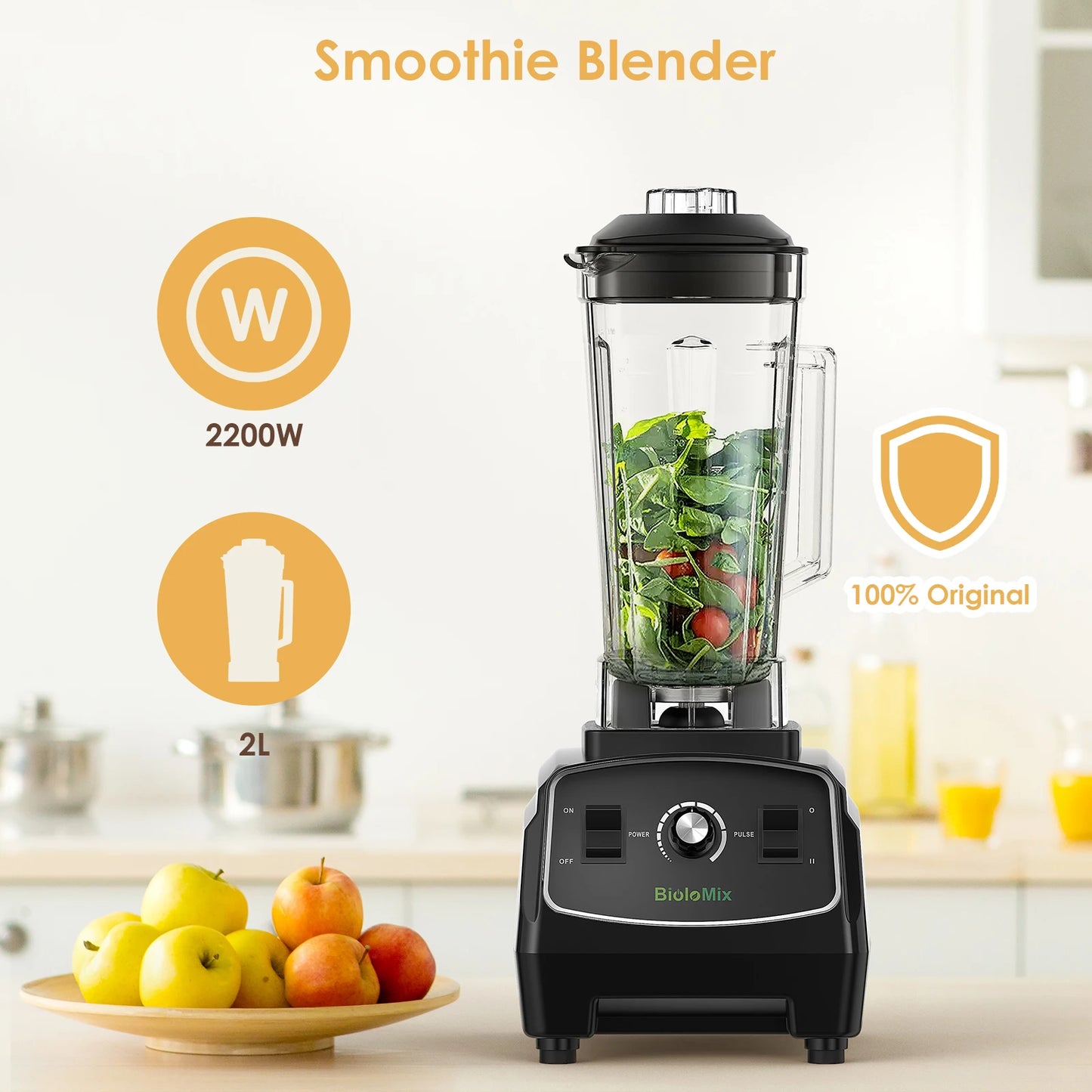 BPA Free 2200W Heavy Duty Commercial Grade Blender Mixer Juicer High Power Food Processor Ice Smoothie Bar Fruit Blender