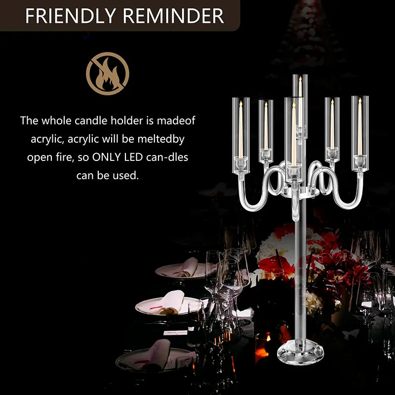 Acrylic Candle Holder Centerpiece 6 Arm LED Wedding Decor