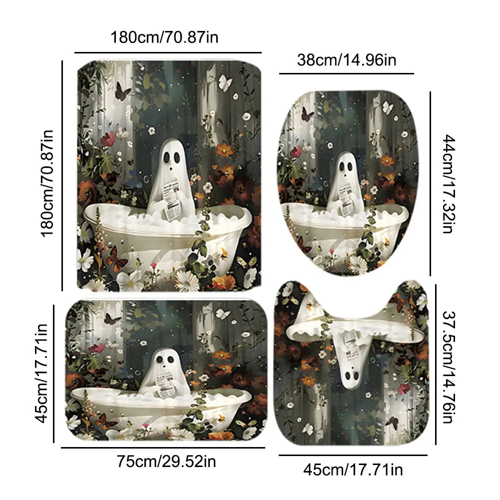 Cute Cartoon Ghost Shower Curtain Halloween Polyester