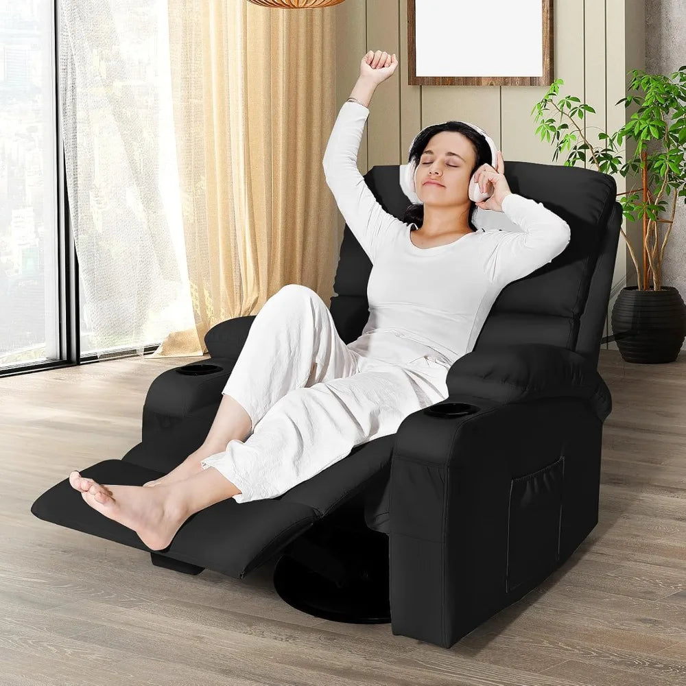 Massage Rocker Recliner Chair With Vibration And Heat USB C 360 Degree Swivel