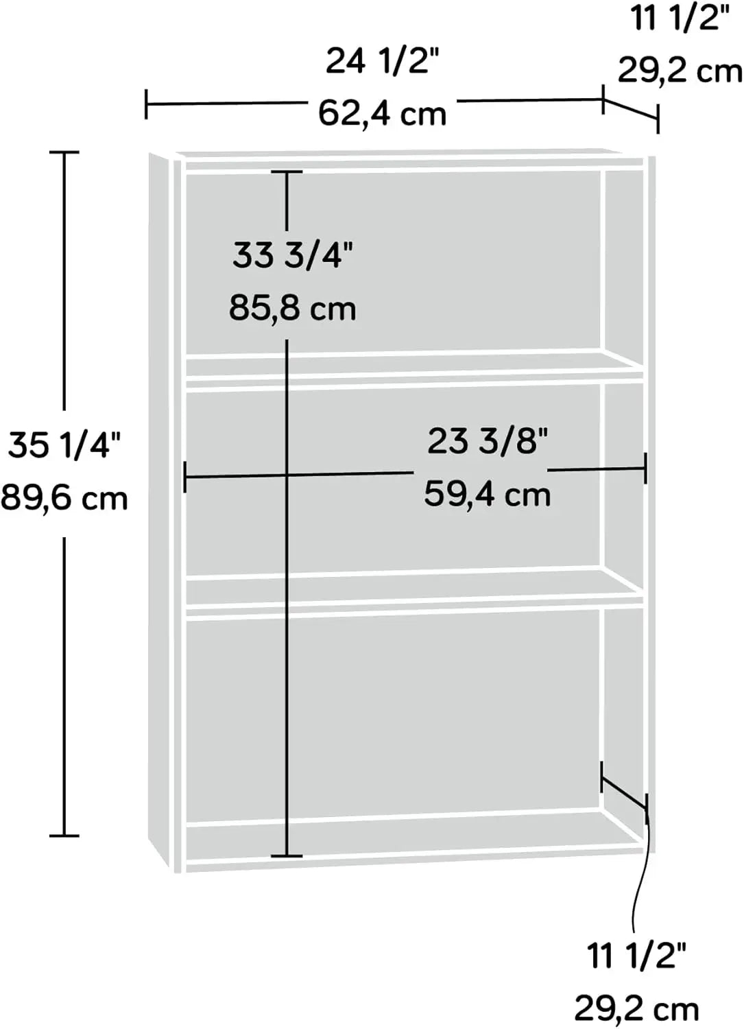 Cherry Finish 3 Shelf Adjustable Bookcase For Home Office And Living Room