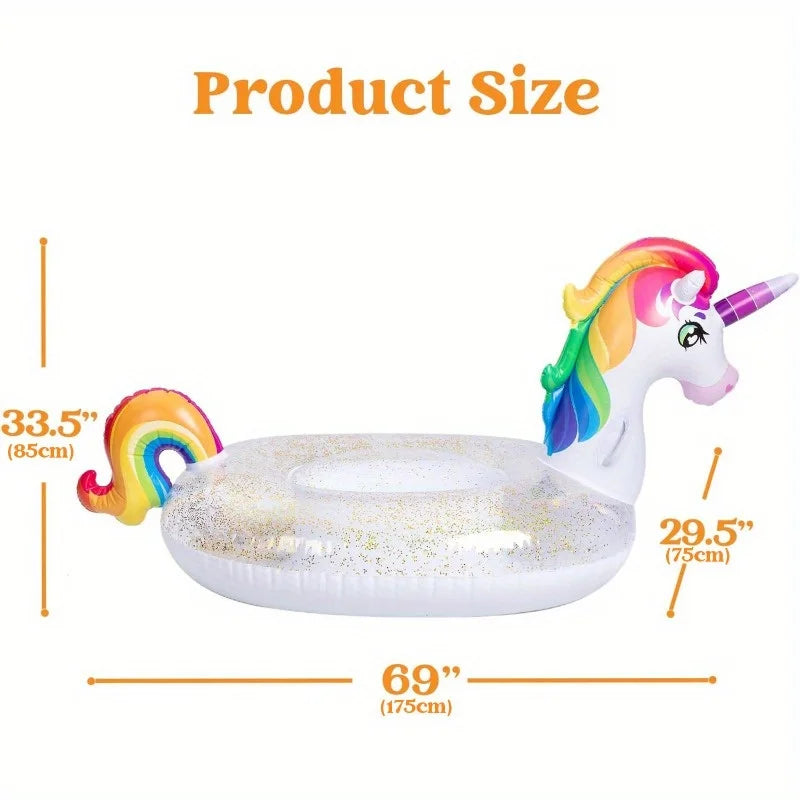 Joyfy Rainbow Unicorn Pool Float Inflatable Floaty With Glitter