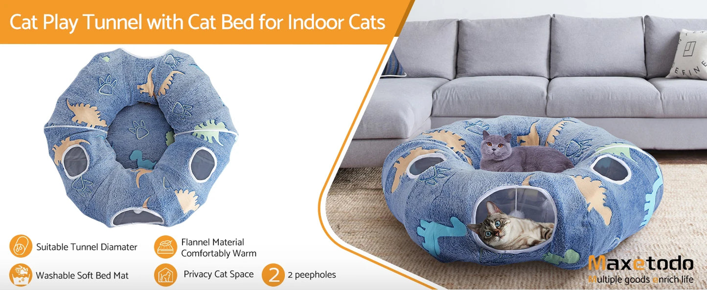 Maxetodo Cat Tunnel With Washable Bed 4 Entry Points