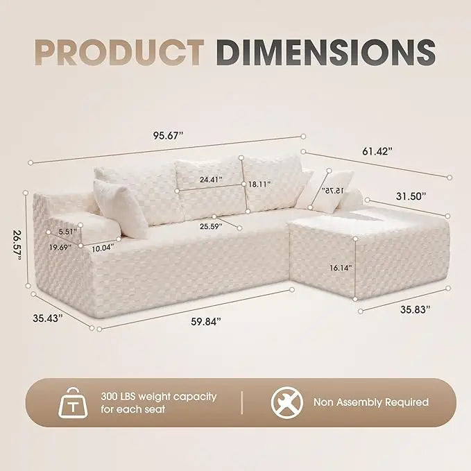 Modular L Shaped 3 Seat Sectional Sofa Memory Foam Storage
