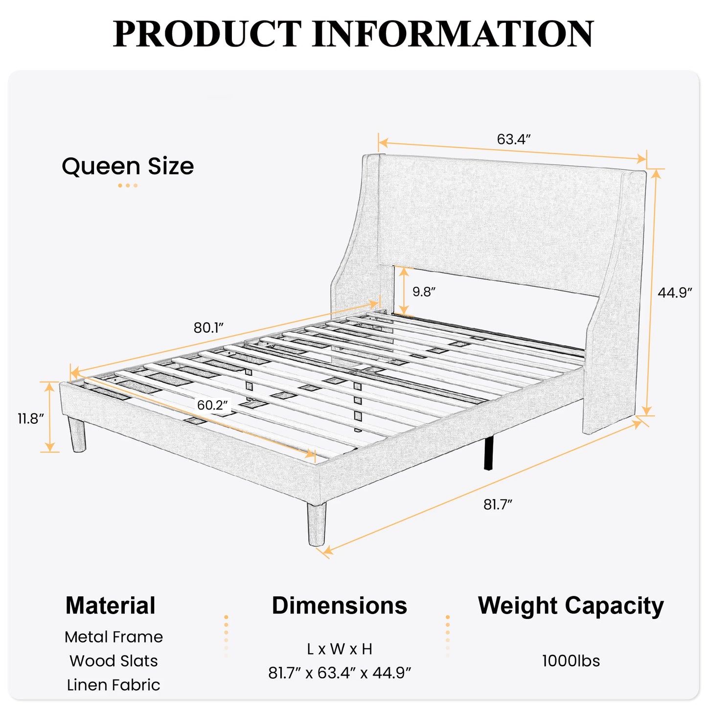 HOOMIC Fabric Upholstered Wingback Platform Bed with Headboard and Wood Slats
