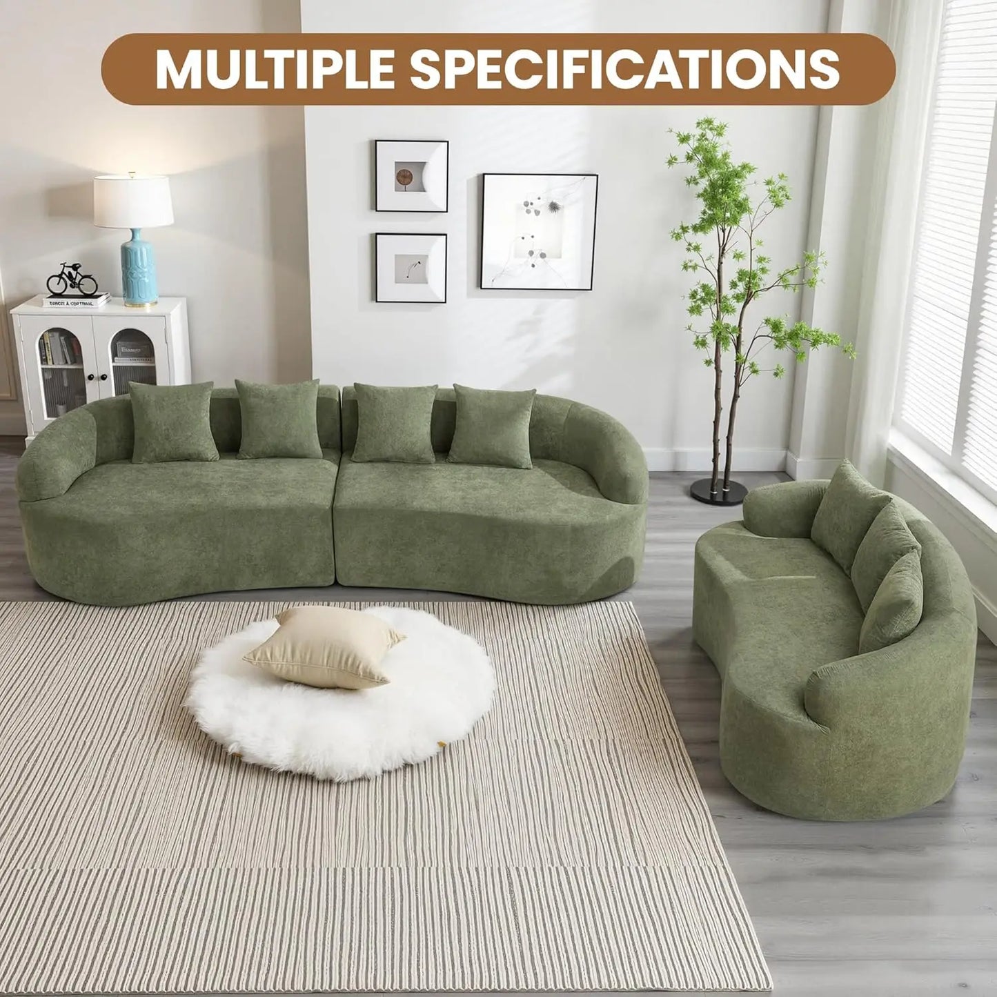 110 Inch 4 Seater Sofa Couch Modern Oversized Curved Cloud Chenille Sectional