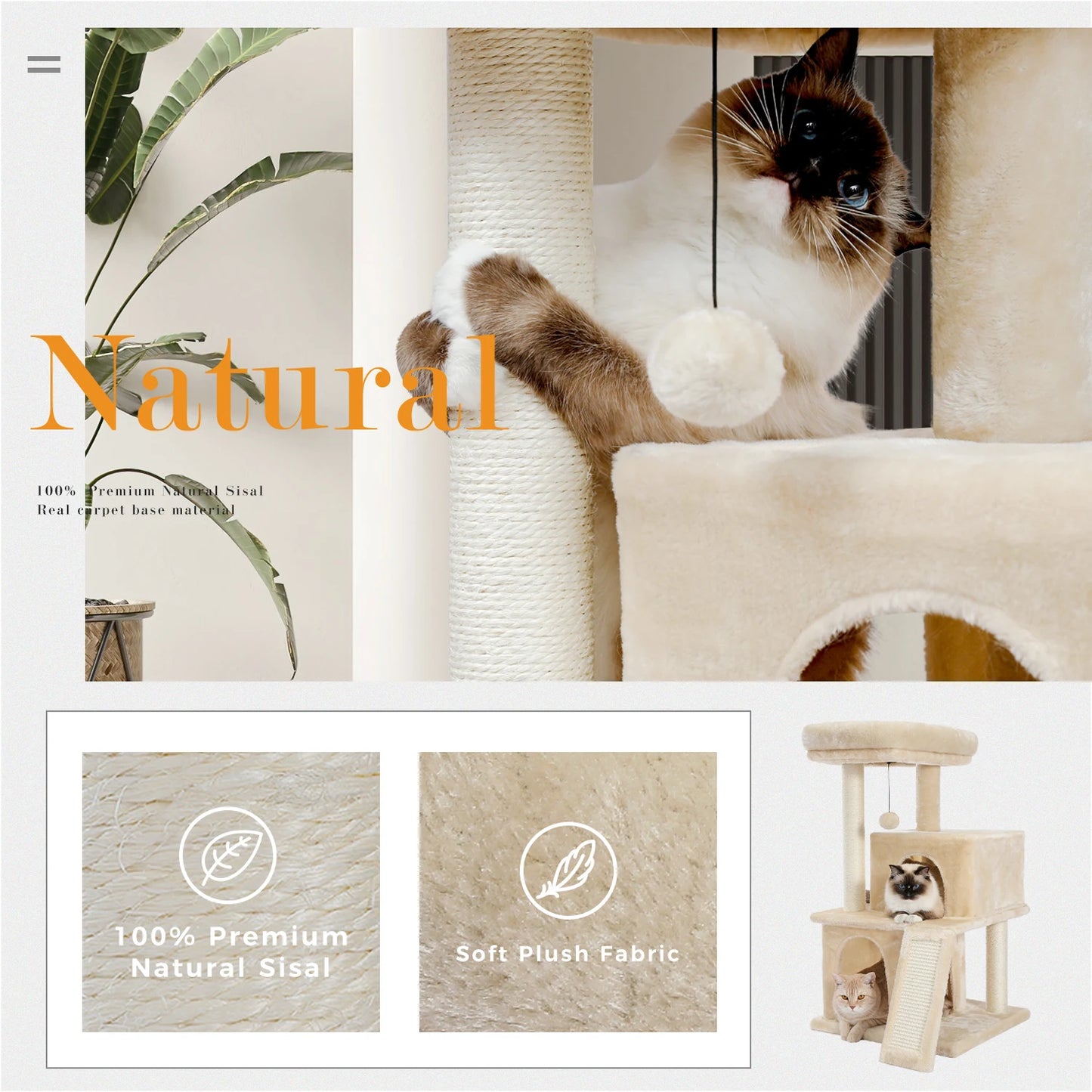 Four Level Cat Tree For Indoor Cats With Sisal Scratching Post And Condos