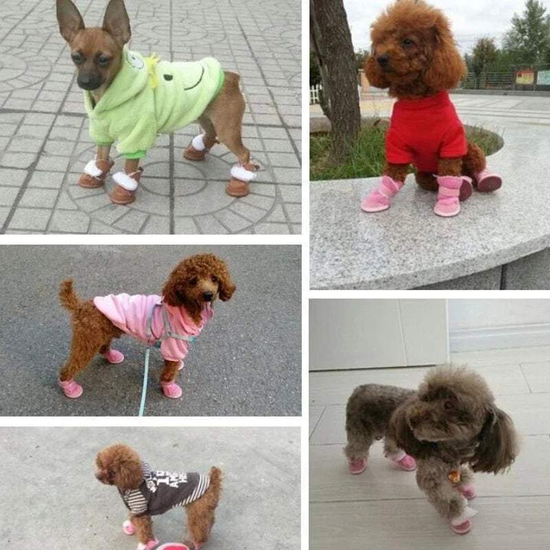 4 Pieces Pet Snow Boots Warm Plush Non Slip Dog Shoes Anti Fouling Wont Fall Off