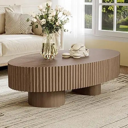 Oval Walnut Finish Coffee Table For Small Living Room