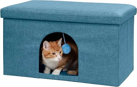 Ocean Blue Cat Condo Pet House Collapsible With Plush Ball