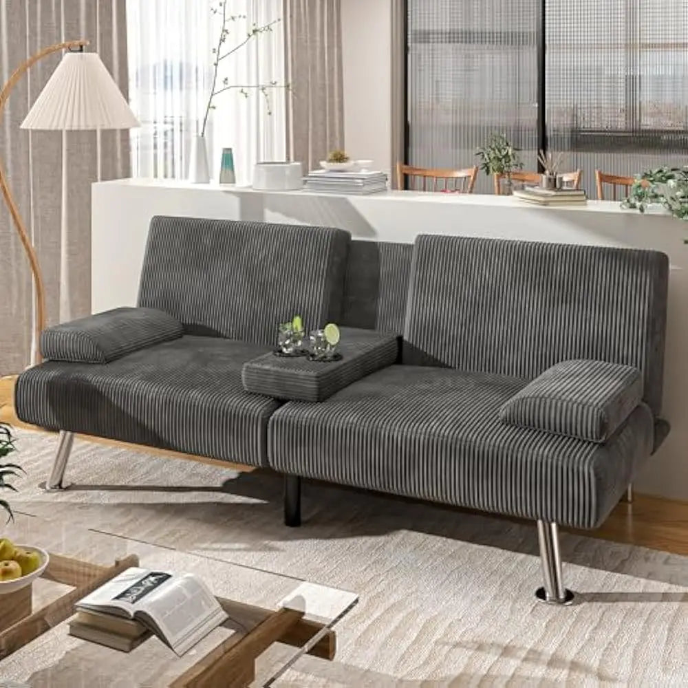 Convertible Sofa Bed With Removable Armrests Cupholders