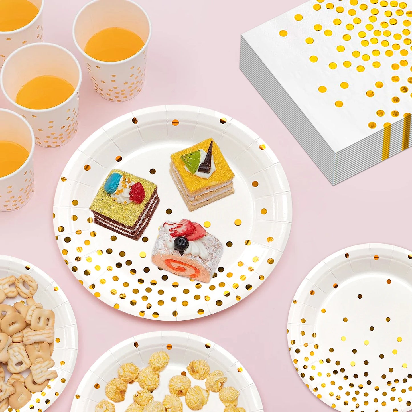 White And Gold Disposable Dishware Set 121pcs Cups Napkins