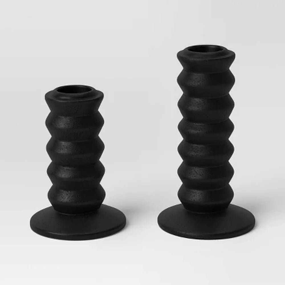 2 Pack Wooden Taper Candle Holders Curvy Design Display