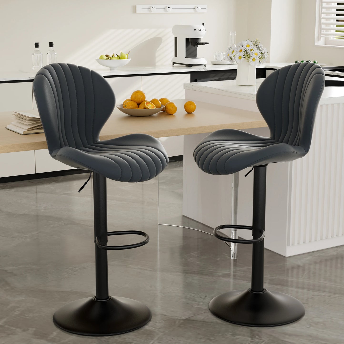 2 Pack Bar Chairs 360 Rotating Leather Backrest Dining Room