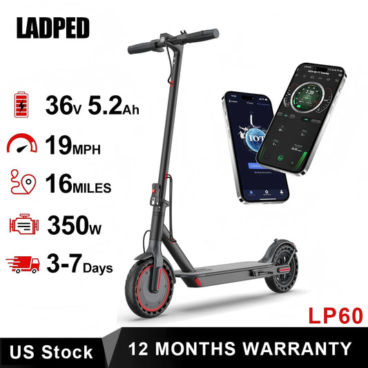 LP60 Electric Scooter 350W 19mph Smart Control Folding Scooter 8.5 Inch Tire 16 Miles Max Range for Adults