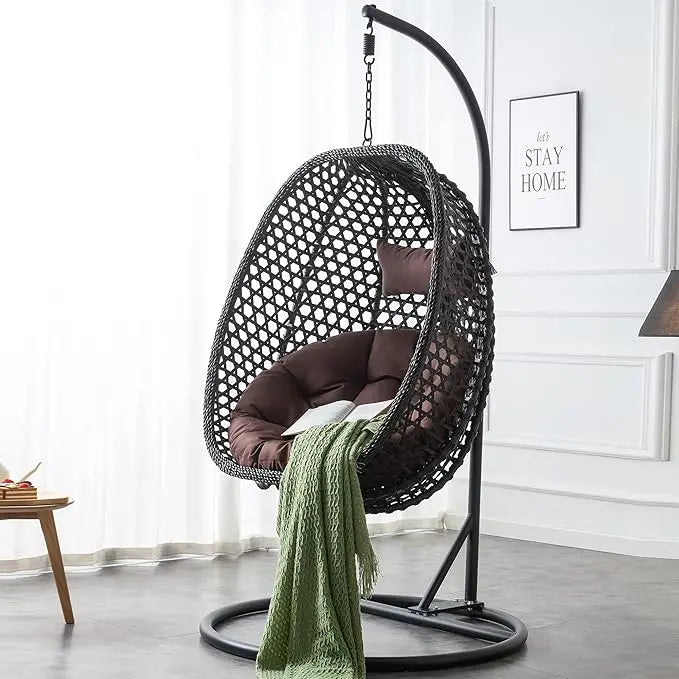 Standing Vine Hanging Egg Swing Chair Foldable Basket Indoor Outdoor Cushion and Pillow Relaxation Swing Chair