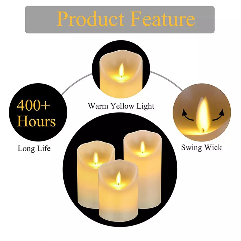 USB Rechargeable Flickering Paraffin Pillar Candle With Remote