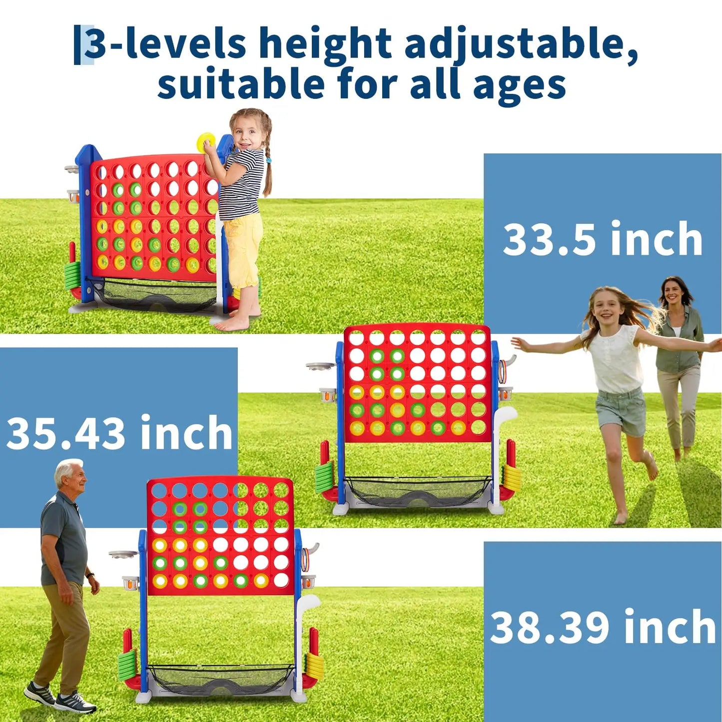Giant 4 In 1 Yard Game Set With Adjustable Height And Hoop Ring Toss