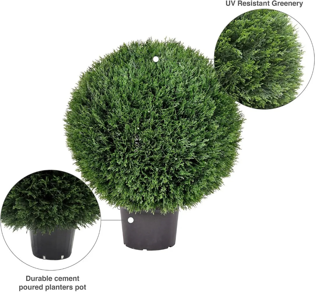 24 Inch Artificial Silk Cedar Topiary Ball UV Resistant Indoor Outdoor Potted Natural Green Home Patio Tabletop Faux Bush