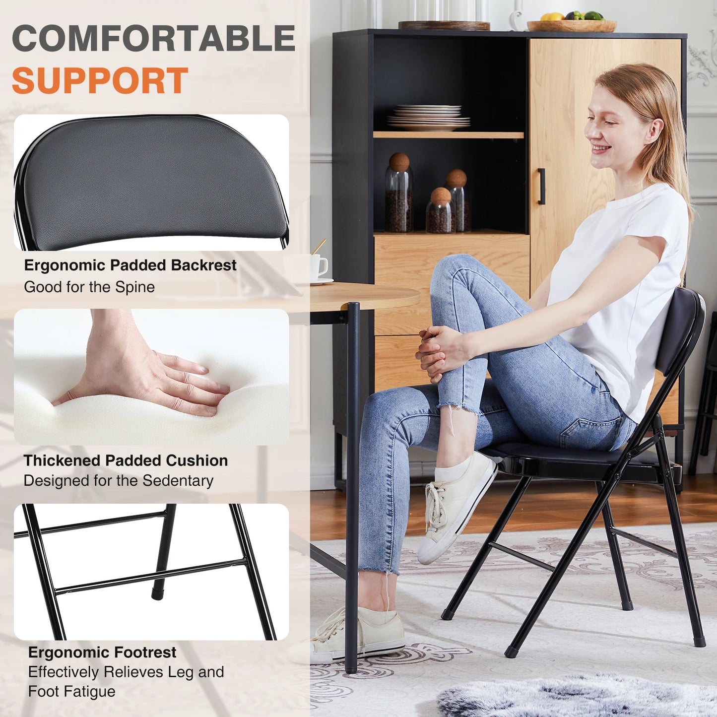 Leather Padded Folding Chairs Set Of 4 Sturdy Metal Frame Indoor Outdoor